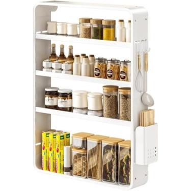 Imagem de Organizador De Especiarias Rack De Especiarias 4 Camadas De Montagem Na Parede Rack De Especiarias Espaço Organizador De Prateleira De Especiarias Pendurado De Alumínio Pr, Black, 50 * 10 * 70cm