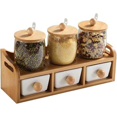 Imagem de Conjunto De Potes De Especiarias Frasco De Especiarias De Vidro Frasco De Cerâmica De Estilo Europeu Com Bandeja Saleiros De Chá Preto Com Mel Armazenamento De Cozinha, Black, 3