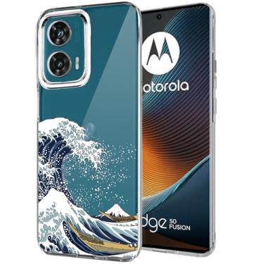 Imagem de Unov Capa compatível com Moto Edge 50 Fusion Moto G85 5G transparente com arte Great Wave em relevo padrão de TPU macio com absorção de choque fina capa traseira protetora