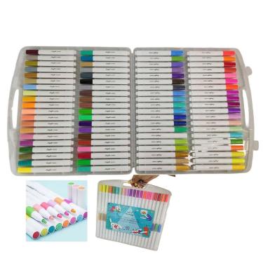 Imagem de Canetinha Caneta 80 Cores Marcador Tinta Acrilica Permanente Prova dAgua Escultura Artesanato Estojo Maleta Pintura