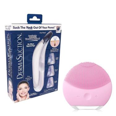 Imagem de Kit 1 Aparelho Removedor de Cravos e Espinhas + 1 Esponja Elétrica Limpeza Facial Rosa Claro