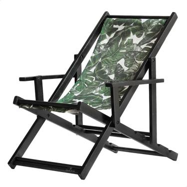 Imagem de Espreguiçadeira Preguiçosa Dobrável Envernizada Black em Madeira Maciça Tecido