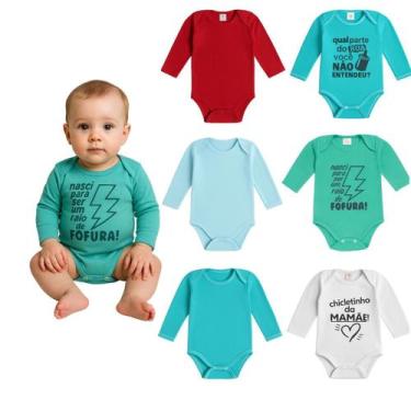 Imagem de Kit 6 Bodies Manga Longa Bebe Suedine 3 Estampados e 3 Lisos Cores e E