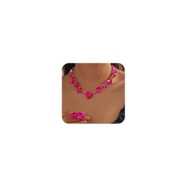 Imagem de Missgrace Conjunto de joias de casamento com strass verde prata coração coração nupcial conjunto de colar gargantilha colorido conjunto de brincos de colar de formatura formal bar festa amor delicado