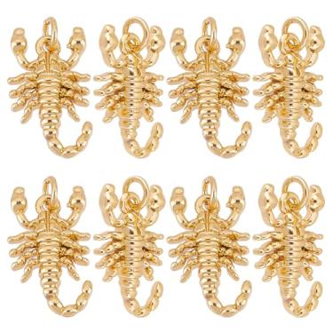 Imagem de arricraft 8 pingentes de escorpião, pingente de escorpião banhado a ouro 18 k real com anéis de salto, pingentes de metal para fazer joias