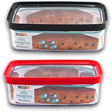 Imagem de Kit 2 Potes Herméticos para Bolo de Forma 1.5L Helsim Acrílico Transparente (Preto e Branco)