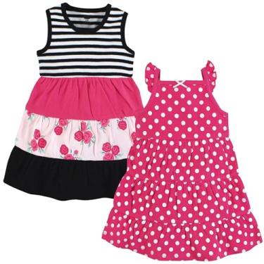 Imagem de Luvable Friends Hudson Baby Vestidos de manga curta 2 unidades, Floral com pontos rosados, 10 Anos