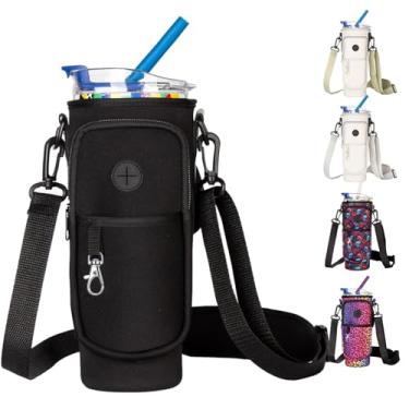 Imagem de Suporte para garrafa de água com alça para copo Stanley de 1,134 g com alça, bolsa de transporte para garrafa de água com bolso para telefone, bolso para bebidas com alça de ombro ajustável e