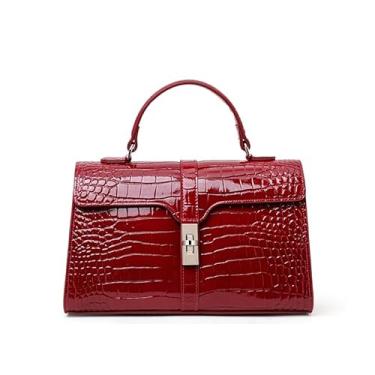Imagem de Bolsa feminina de couro genuíno com estampa de crocodilo com alça de ombro fina removível, bolsa de noite e carteira de caxemira, Vermelho