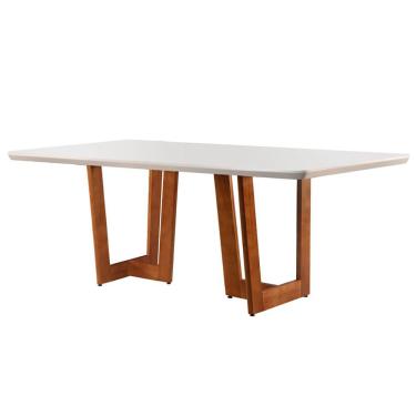 Imagem de Mesa de Jantar Retangular com Tampo de Vidro Tália Off White e Imbuia 180 cm