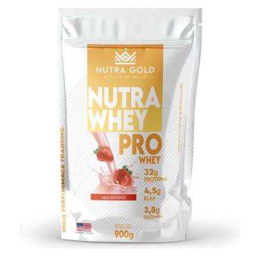 Imagem de Nutra Gold Whey 3w 32 Gr Proteína Pro Baixo carbo 900g Sabor Morango
