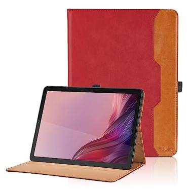 Imagem de Capa para Lenovo Tab M9 2023 de 2023 (TB-310FU) - Capa protetora de couro PU com alça de mão e bolso, vermelha
