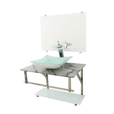 Imagem de Gabinete De Vidro 70Cm Inox Quadrada Mármore Branco