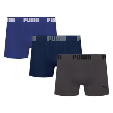Imagem de Kit 3 Cuecas Puma Boxer Sem Costura Masculina, Marinho, Azul, M