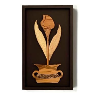 Imagem de Quadro Decorativo Artesanal Flor Copo De Leite Madeira Maciça Fundo Térreo 77x46cm