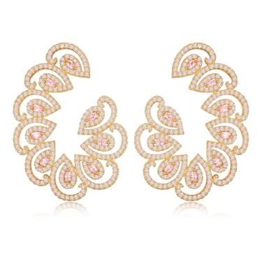 Imagem de Brincos grandes redondos de cristal de ouro para mulheres de prata esterlina hipoalergênicos grandes zircônia cúbica strass brincos de argola joias para esposa, mãe e ela, Large, Cobre, Zircônia