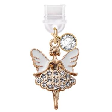 Imagem de ELISE & FONDA TP811 Tipo-C porta de carregamento plugue antipoeira pequeno pingente de telefone celular de fada de cristal para iPhone 15/16/Samsung/OnePlus/Xiaomi/oppo telefones Android (branco)