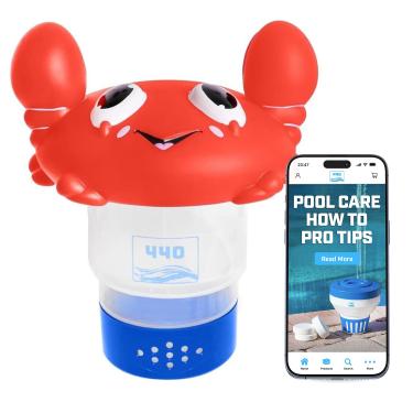 Imagem de 440 Dispensador De Cloro Flutuante Para Piscina, Compatível Com Até 3 Pastilhas 7,6 Cm, Fluxo Ajustável, Controle, Plástico Resistente - Adequado Piscinas Pequenas E Grandes 227 Ml, Caranguejo Desen