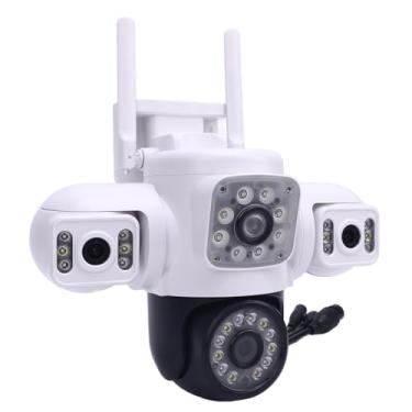 Imagem de Yunir Câmera de Segurança Ao Ar Livre Com Três Lentes, Câmera Wifi Sem Fio para Segurança Doméstica, Detecção de Movimento, Vista de 360 °, Rastreamento Automático de (Plugue da UE)