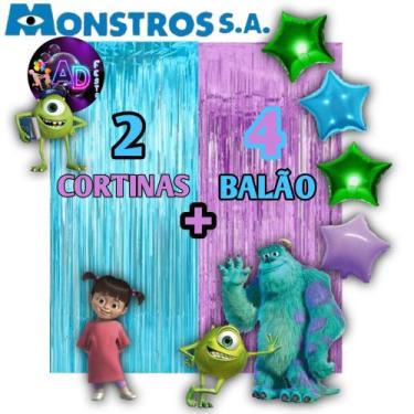 Imagem de Kit: MONSTRO SA 2 Cortinas Metalizada + 4 Balões Estrelas, Decoração, 