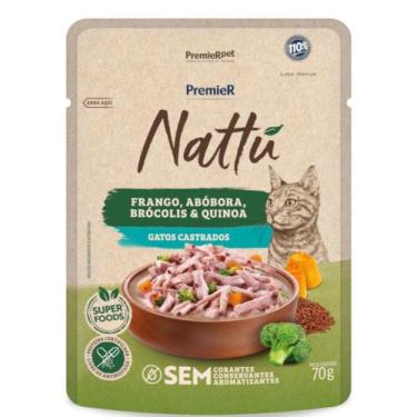 Imagem de Sachê Premier Nattu para Gatos Castrados Frango, Abóbora, Brócolis e Q
