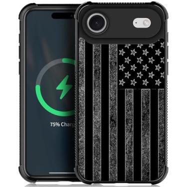 Imagem de ZHEGAILIAN Capa compatível com iPhone 16-5G Air, parte traseira de vidro temperado + silicone macio TPU proteção contra choque - bandeira americana preta e branca