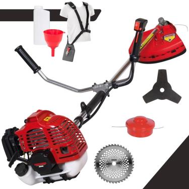 Imagem de Roçadeira Máquina de Cortar Grama À Gasolina Kawashima KW52-L 2T 52cc 2,5HP de Alta Performance Com Carretel Nylon + Faca 3 Pontas + Faca 40 Dentes