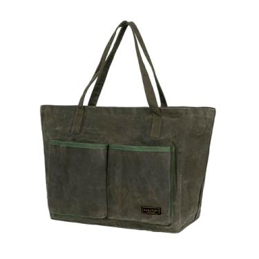 Imagem de Bolsa de mercado reutilizável, bolsa de compras de lona encerada resistente de 473 ml, bolsa dobrável multiuso para uso diário em compras e uso ao ar livre | 39,4 cm x 15,2 cm x 29,2 cm | Verde