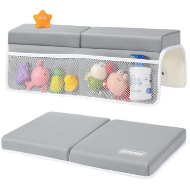 Imagem de URMYWO Conjunto de joelheira de banho e descanso de cotovelo - Almofadas de joelho de banho de bebê de 3,8 cm de espessura com organizador de brinquedos, tapete antiderrapante aconchegante para joelho