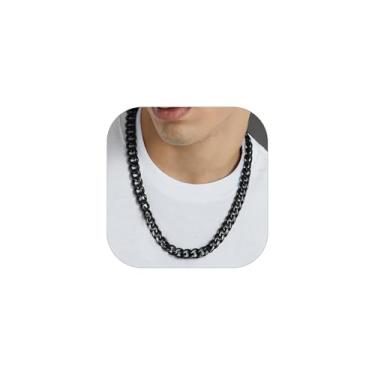 Imagem de ChainsHouse Colar de corrente cubana Miami para homens e mulheres, 3 mm/6 mm/9 mm/12 mm de largura, aço inoxidável 316L/banhado a ouro 18K, corrente hip hop masculina hipoalergênica, 35,5 cm/45,7 cm/50,8 cm/55,8 cm/61 cm/66 cm/71 cm/76 cm, 22 inch, Metal