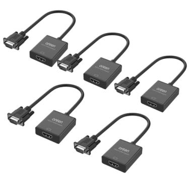 Imagem de ONTEN Adaptador VGA para HDMI, VGA 1080P para HDMI (macho para fêmea) para computador, desktop, laptop, PC, monitor, projetor, HDTV com cabo de áudio e cabo USB (5 peças)