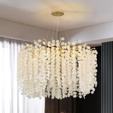 Imagem de GREMLBUK Lustre de cristal moderno, D31.5 Lustres redondos de galho de árvore luminária dourada grande lustre para sala de jantar, sala de estar, quarto, 12 luzes