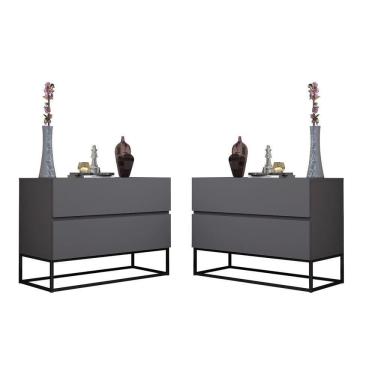 Imagem de Kit 2 Mesas De Cabeceira Industrial 45cm Base Preto Cinza