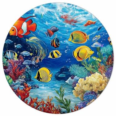 Imagem de Tapete redondo com tema do oceano, 1,5 m, coleção de peixes e mares do mundo subaquático, tapete circular (antiderrapante), tapetes para crianças, sala de estar, quarto, ambientes internos e externos