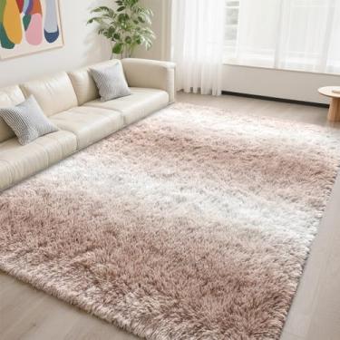 Imagem de DweIke Tapetes infantis fofos de luxo para sala de estar, quarto, 12 x 20 cm, tapete grande felpudo bege e branco para meninas e meninos, tapete felpudo de pelúcia antiderrapante e lavável para