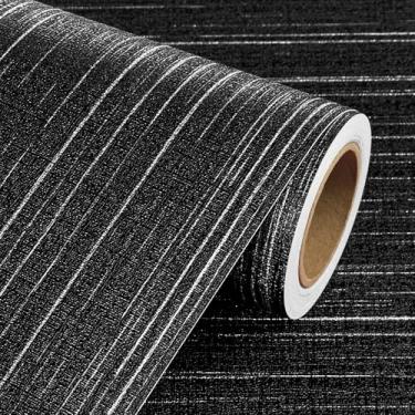 Imagem de Livelynine Papel de parede texturizado de 40 x 500 cm de pano de grama preto papel de parede texturizado moderno autoadesivo preto e branco papel de parede para quarto destaque de grama sintética