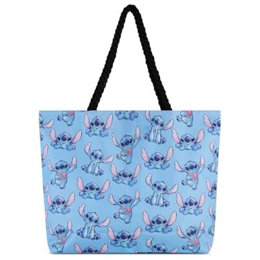 Imagem de Disney Sacola Mickey and Stitch - Meninas, meninos, adolescentes, adultos - Mickey Minnie Mouse, Stitch, bolsa de viagem clássica de lona, Azul claro, One Size