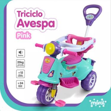 Imagem de Motoca Bebe Andador Triciclo Motoquinha Infantil Menina 2 Em 1 pedal e