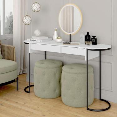 Imagem de Camarim Industrial Aysha 2 Gav. Espelho Com Led Bco/pto Fosco - M.a - 