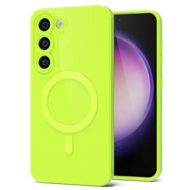 Imagem de Capa para celular Samsung Galaxy S23 de silicone magnética, compatível com Magsafe capa fofa para mulheres, feminina, cor brilhante, geleia, fina, rígida, borracha segura e capa para câmera, verde