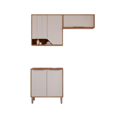 Imagem de Kit Armário Cozinha Compacta Celeste 160cm 5 Portas E Balcão Cinamomo-Off White