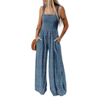 Imagem de Macacão Happy Sailed Overalls com estampa floral para mulheres azul