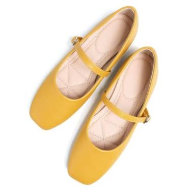 Imagem de Sapatos TN TANGNEST Mary Jane Ballet Flats para mulheres, amarelo 41