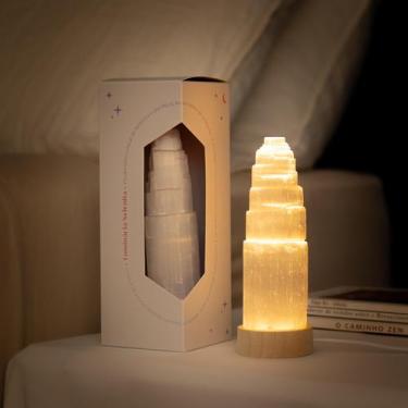 Imagem de Luminária Led Selenita Fina Colorida 16cm - Base de Madeira - sem cont