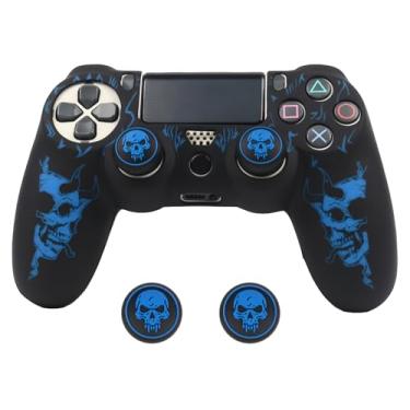 Imagem de RALAN Capa de controle com design de cabeça de caveira com 2 alças de polegar compatível com PS4/Playstation 4 Slim/Pro Controller