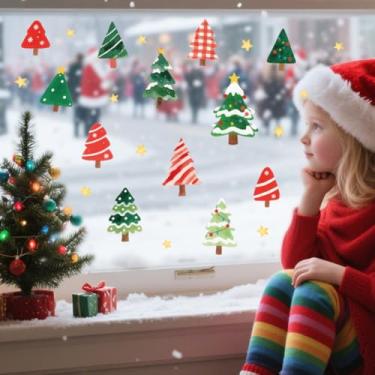 Imagem de Peacoblue Adesivo adesivo adesivo de janela estática dupla face para janelas de carro de vidro grandes, 1 folha de desenho animado árvore de Natal 120 x 30 cm à prova d'água removível para decoração