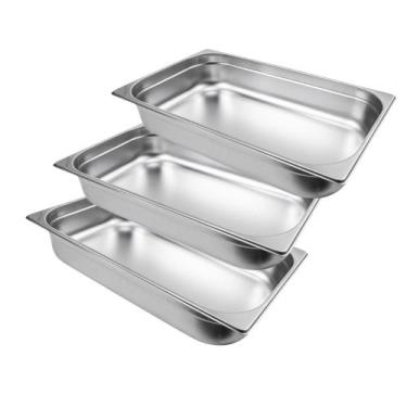 Imagem de Kit Três Cubas Gastronomica Padrão Gn 1/1 100mm Inox com Tampa Weck