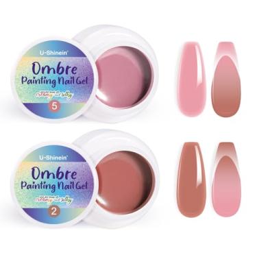 Imagem de U-Shinein Conjunto de 2 peças de esmalte de gel ombre, pintura primavera verão gel para unhas ombré, unhas aura, manicure francesa, faça você mesmo (03)