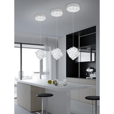 Imagem de Shial Lighting Luminária pendente cromada moderna de 1 luz para ilha de cozinha, pequeno lustre de cristal suspenso para entrada do quarto, sala de estar, hall de entrada, corredor, lustres reguláveis