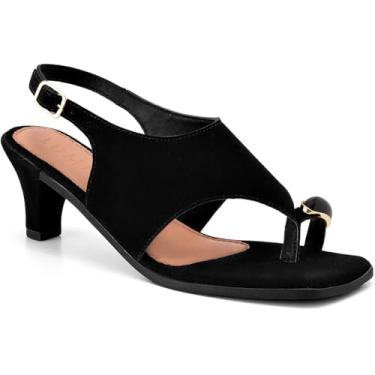Imagem de Sandália Feminina Lumiss Camurça Salto Fino Baixo Bico Quadrado Enfeite Metalizado preto38